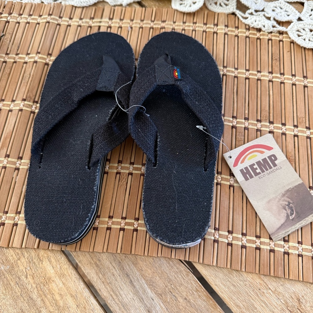 Black Hemp Eco Sandals Rainbow Hemp size 5.5/6.5 small new!